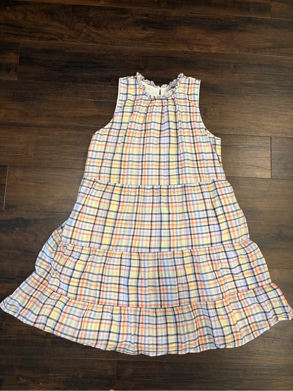 LOFT Women’s Plaid Tiered Dress Sleeveless Orange Blue Purple Yellow Medium